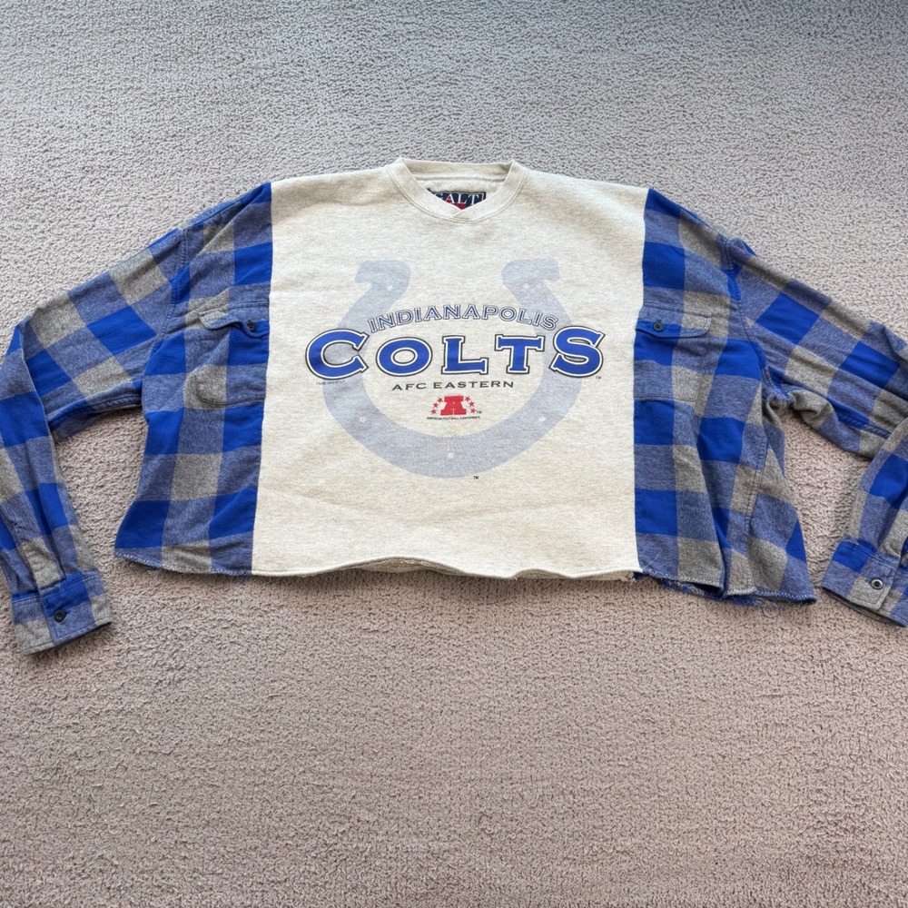 Vintage 90s Indianapolis Colts Reworked Flannel Cropped Sweatshirt Galt Sand 3XL